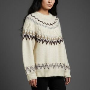 Fairisle Thick  Cozy Cream Patterned Knit Sweater
